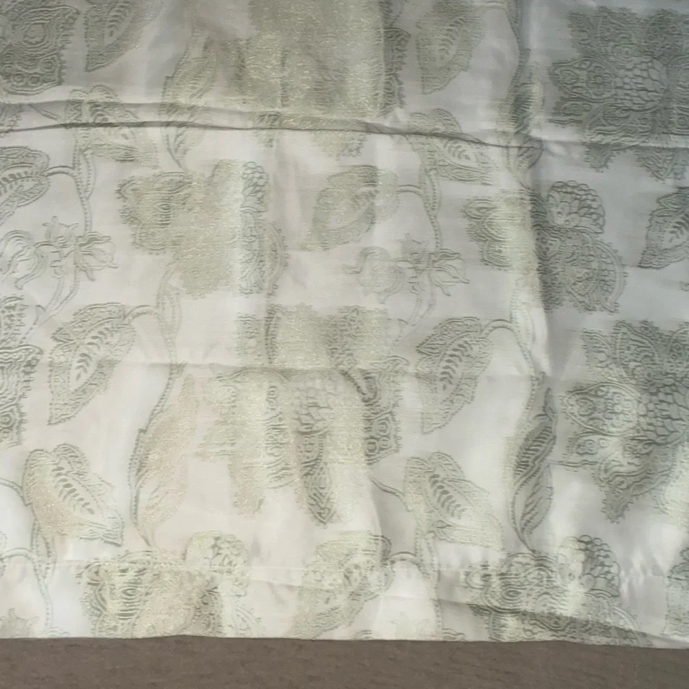 Pier 1 Imports Cream Sage Textured Paisley Grommet Elegant Curtain Panel 50x84”